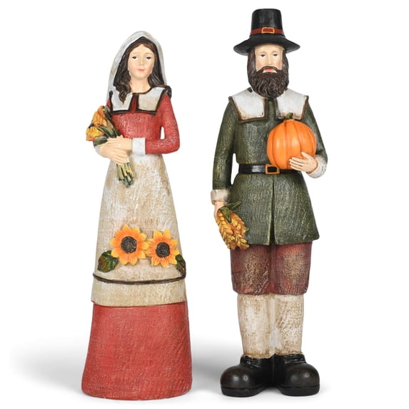 Delton Products Corp Resin Harvest Pilgrims Thanksgiving Figurine Set 12 Inches Tall