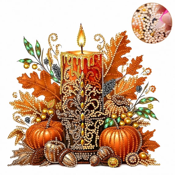 Harvest Candle Fall Diamond Art Kit Framed 12 Inch Decorative Wall Art for Adults Home Wall Decor Craft Kit