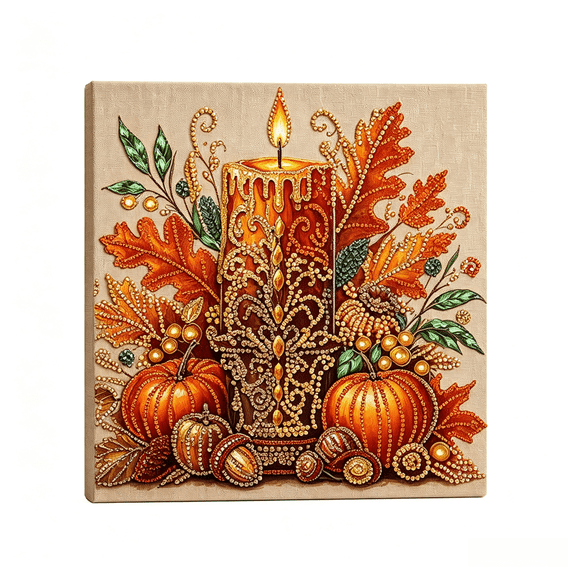 Harvest Candle Fall Diamond Art Kit with Frame Adult 5D Diamond Painting for Home Decor Craft Set