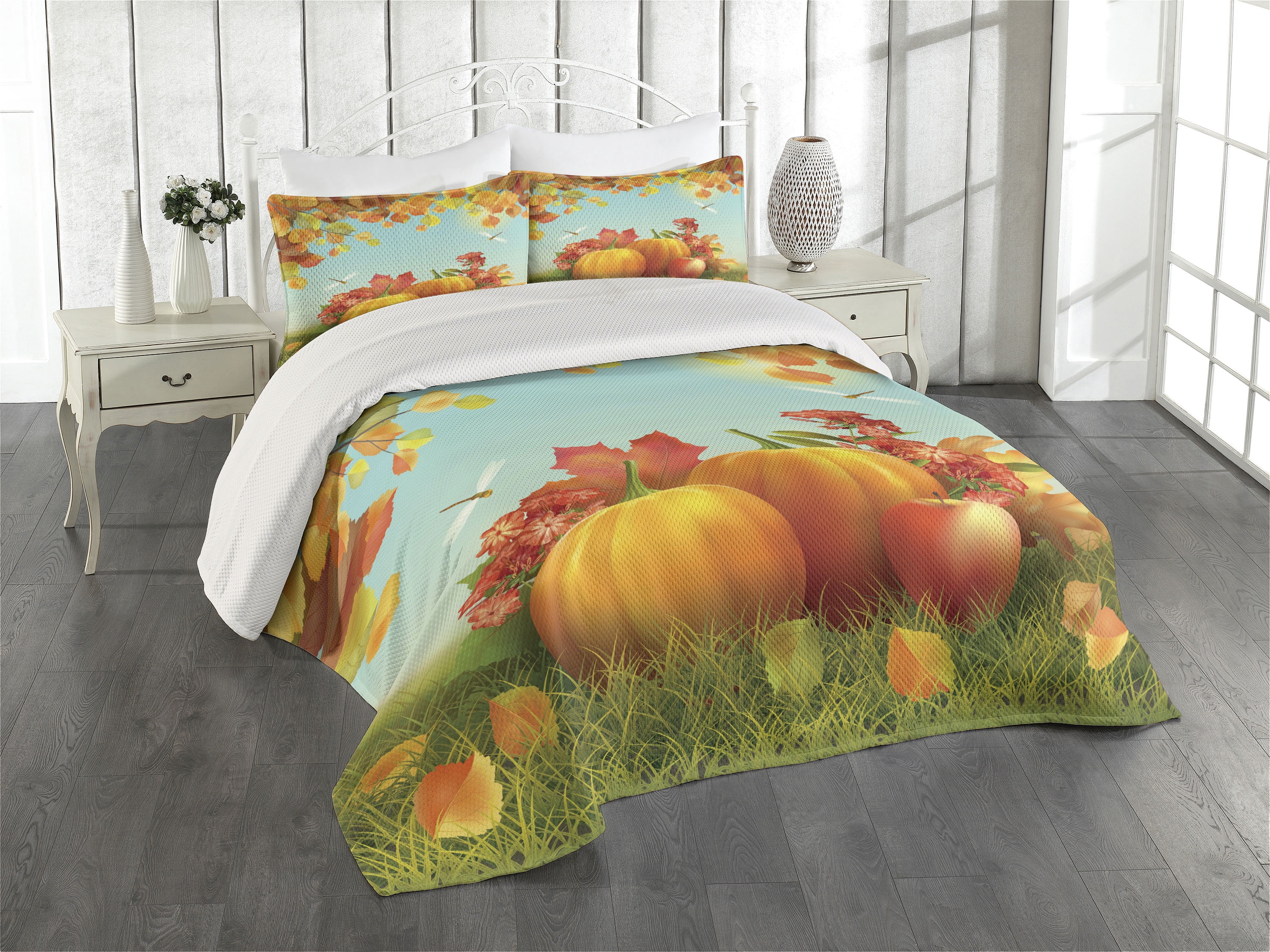 White Quilted Twin Bedspread Set with Pillow Sham