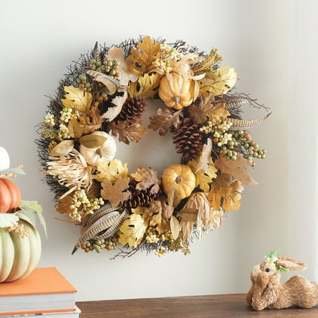 Harvest Cream Glittered Pumpkin Wreath, 24", by Way To Celebrate