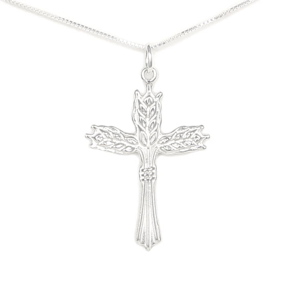 Harvest Cross Sterling Silver Necklace - Gift Boxed with scripture Story Card - Made in USA (18" Chain Length)