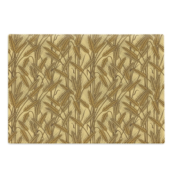 Harvest Cutting Board, Cereal Ears Rural Wheat Rye Field Pattern Agriculture Farmland Country Life, Decorative Tempered Glass Cutting and Serving Board, Large Size, Mustard Yellow, by Ambesonne