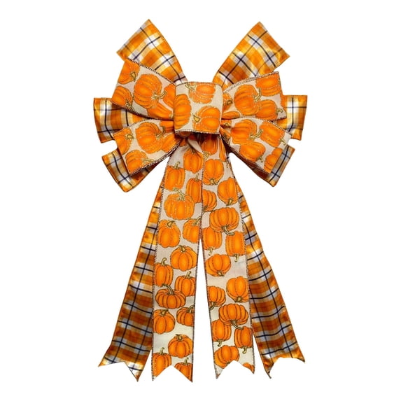 Harvest Decorative Bow Fall Pumpkin Ribbon Bow – 19.7" Thanksgiving Bow for Wreath Door Chair & Home Decor