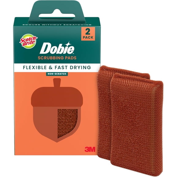 Harvest Dobie Scrubbing Pads, Non-Scratch Kitchen Sponge for Cleaning Dishes, Appliances, and Bathrooms, Copper Acorn Dish Sponge That Dries Fast, 2-Pack