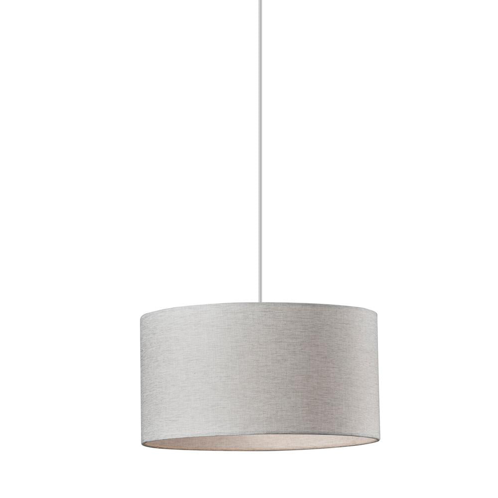 Contemporary White Fabric Drum Pendant Light, 15"
