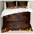 thumbnail image 1 of Harvest Duvet Cover Set King Size, Harvest Food on Dark Colored Wooden Table Autumn Vegetables Corn Pumpkin, Decorative 3 Piece Bedding Set with 2 Pillow Shams, Brown Orange White, by Ambesonne, 1 of 3