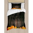 thumbnail image 1 of Harvest Duvet Cover Set Twin Size, Thanksgiving Themed Pumpkins Many Shapes and Sizes in Hay Wooden Board Background, Decorative 2 Piece Bedding Set with 1 Pillow Sham, Brown Orange, by Ambesonne, 1 of 3