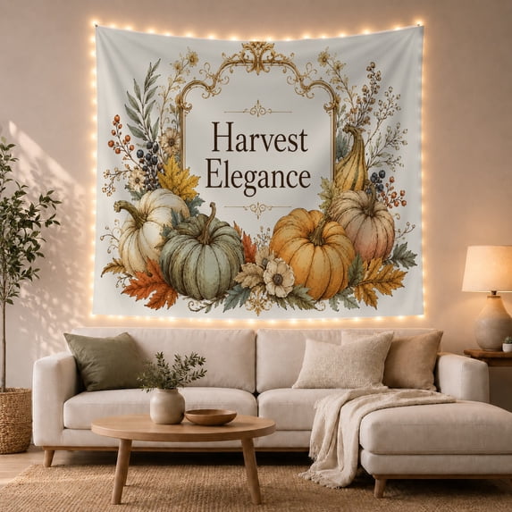 Harvest Elegance Frame with Pumpkins, Nostalgic Vintage Style for Fall Decor Lovers, Harvest Wall Decor, Housewarming Gift, Tapestry Wall Hanging for Living Room and Entryway