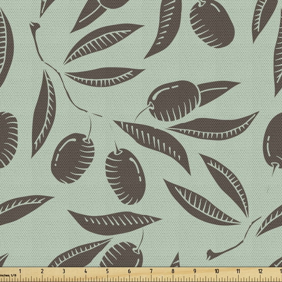 Ambesonne Harvest Fabric by the Yard Upholstery, Organic Olives and Branches, 2 Yards, Brown and Almond Green