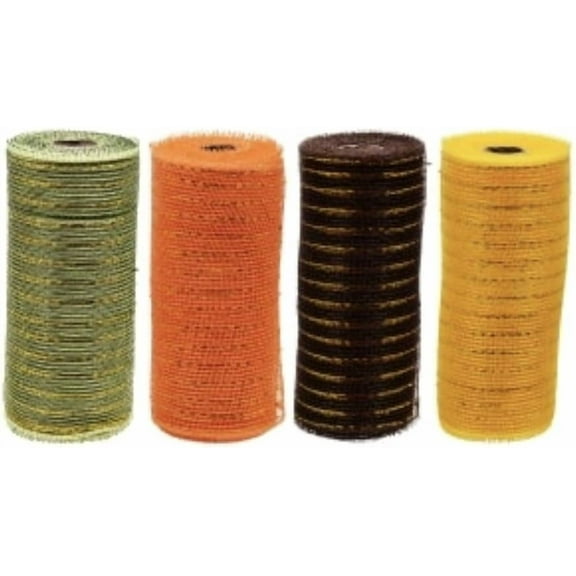 Harvest Fall Seasonal Autumn Crush Collection Assorted Colors Green, Brown, Yellow, Orange Mesh Decorative Rolls 6in.x5-yd. Set of 4