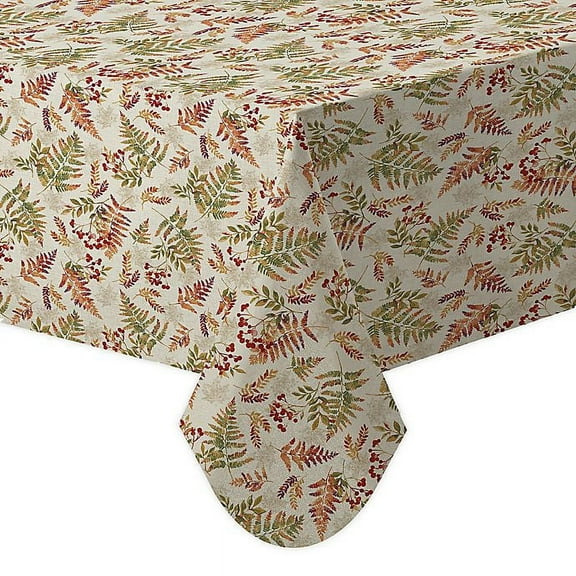 Harvest Fern Vinyl Tablecloth with Flannel Backing Leaves & Berries 52 x 70 Inch