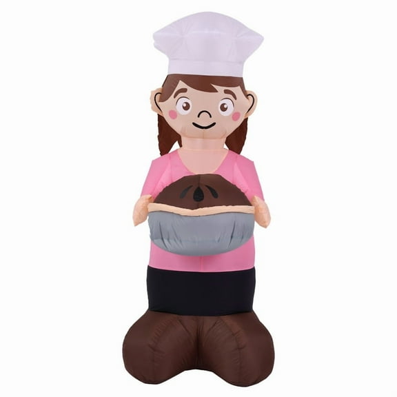 Harvest Festival Inflatable Girl Holding A Cake Decor, 6ft Thanksgiving Holiday Yard Decoration for Outdoors,Christmas, Fall Decor,Blow Up Lawn Decorations with Built-in LED Lights