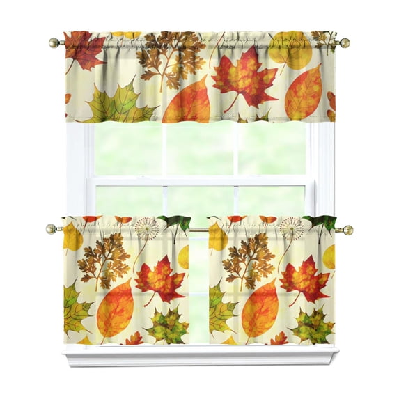 Harvest Festival Pumpkin Patch Kitchen Curtains - Thanksgiving Theme Fall Leaves Rustic Autumn Decor