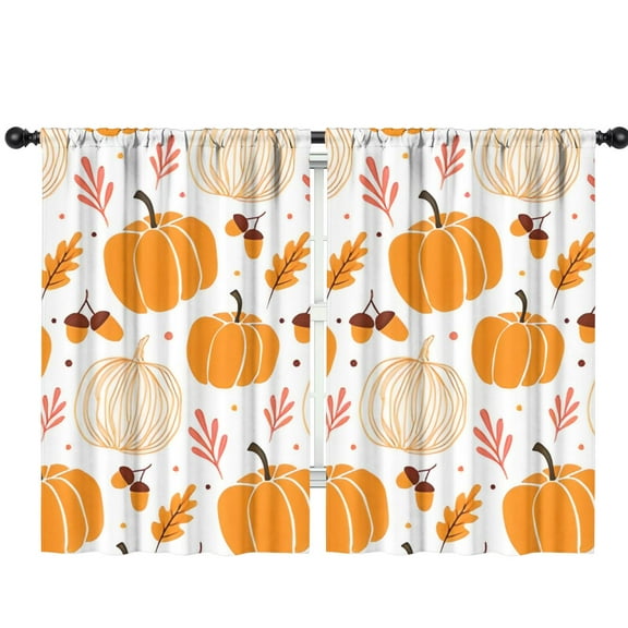 Harvest Festival Pumpkin Patch Turkey Design Tier Curtains 2 Pack Semi-Sheer,42x63in Kitchen Curtains Fall Holiday Long Curtain