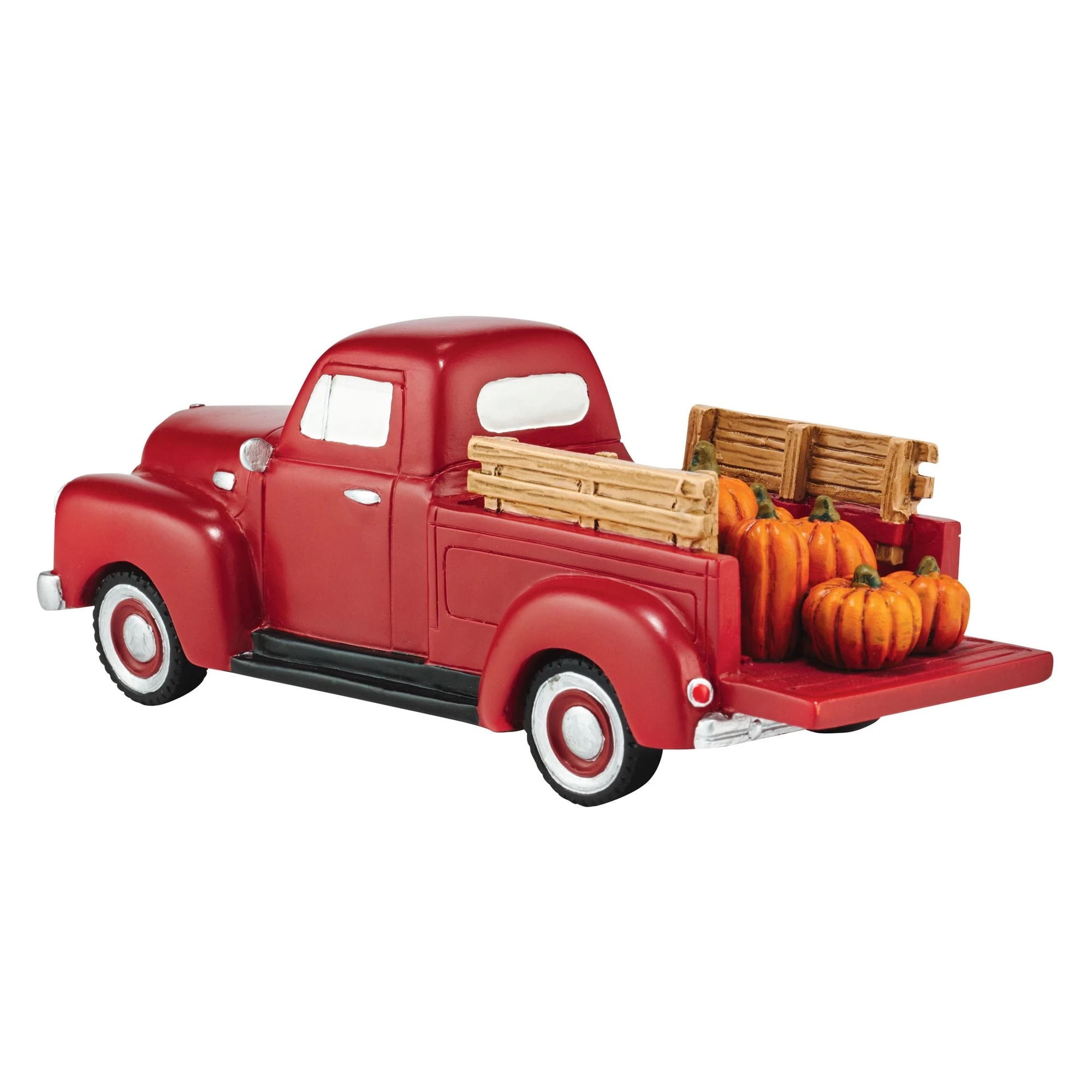 Rustic Red Resin Pickup Truck with Pumpkins Figurine
