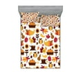 thumbnail image 1 of Harvest Fitted Sheet & Pillow Sham Set, Cartoon Fall Composition Nuts Maple Leaves Owls Roosters Pumpkins, Decorative Printed 6 Piece Bedding Decor Set, King, Orange Red Brown, by Ambesonne, 1 of 3