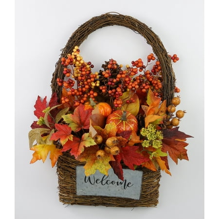 Harvest Floral Basket Wreath, Multicolor, Way To Celebrate