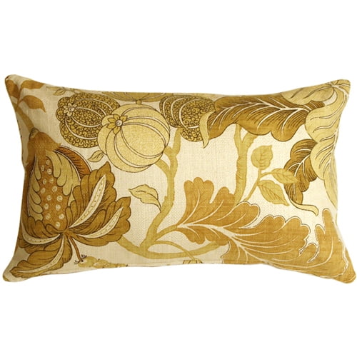 Harvest Floral Yellow Cotton Linen Blend 12x20 Throw Pillow