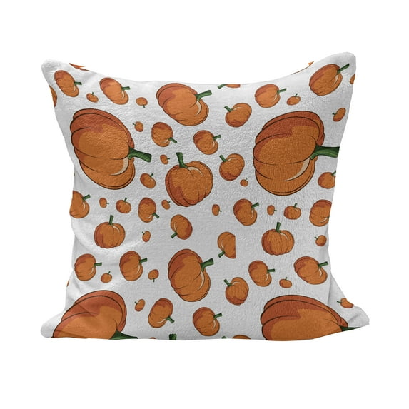 Harvest Fluffy Throw Pillow Cushion Cover, Halloween Inspired Pattern Vivid Cartoon Style Plump Pumpkins Vegetable, Decorative Square Accent Pillow Case, 16" x 16", Orange Green White, by Ambesonne