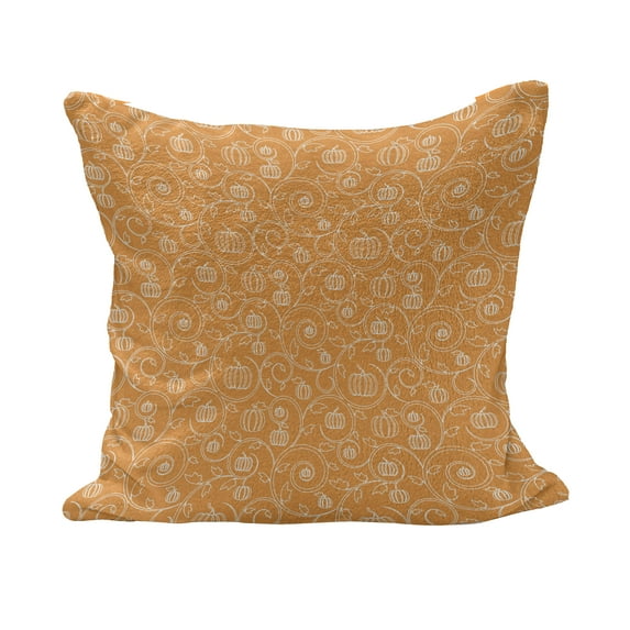 Harvest Fluffy Throw Pillow Cushion Cover, Pattern with Pumpkin Leaves and Swirls on Orange Backdrop Halloween Inspired, Decorative Square Accent Pillow Case, 26" x 26", Orange White, by Ambesonne