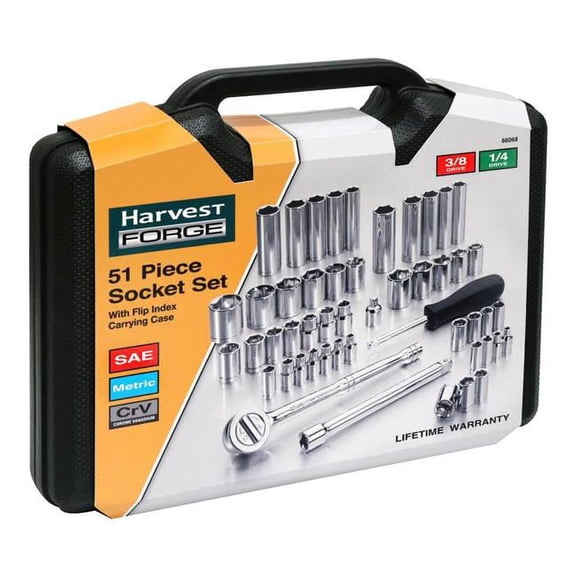 Harvest Forge 66068 SAE & Metric Socket Set with Flip Index Case - 51 Piece