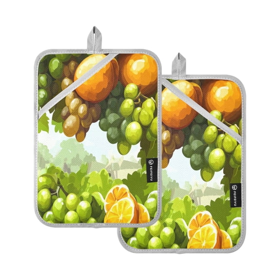 Harvest Gathering 7x9.8in Pot Holder Set Heat-Resistant Oven Hot Pads Durable with Storage Loop