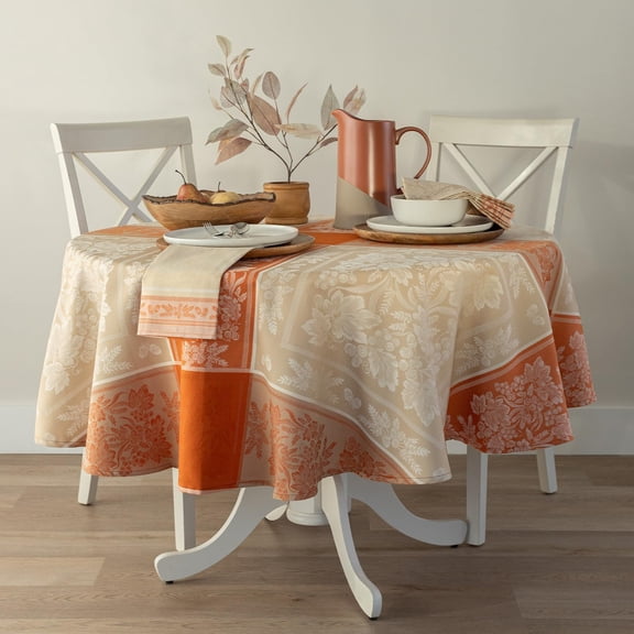 Harvest Gathering Heavyweight Engineered Jacquard Fabric Table Cloth Decor For Fall And Thanksgiving Tablecloth (golden Rust 70" Round)