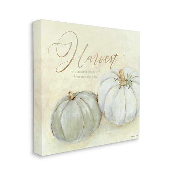 Harvest Grey Pumpkins Autumn Fall Seasonal Word Design Holiday Gallery-Wrapped Canvas Print Wall Art, 17x17