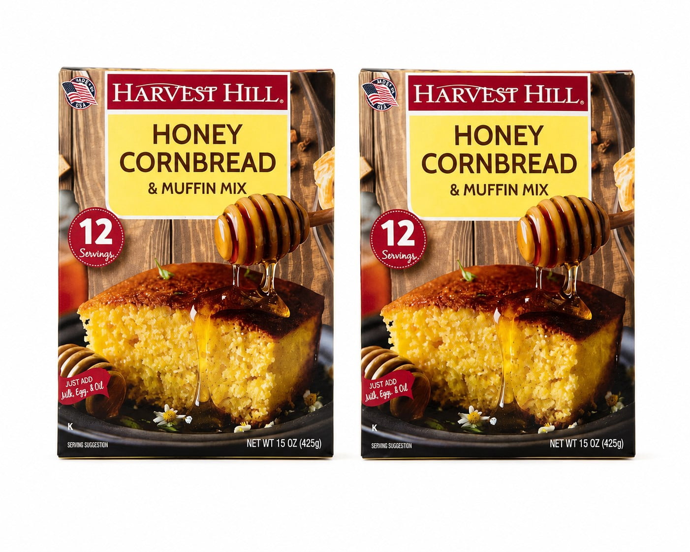 Harvest Hill Honey Cornbread & Muffin Mix, 2-Pack, 15 oz Each Box, Makes Up to 12 Servings per Box, Sweet Honey Flavor, Easy Bake Mix