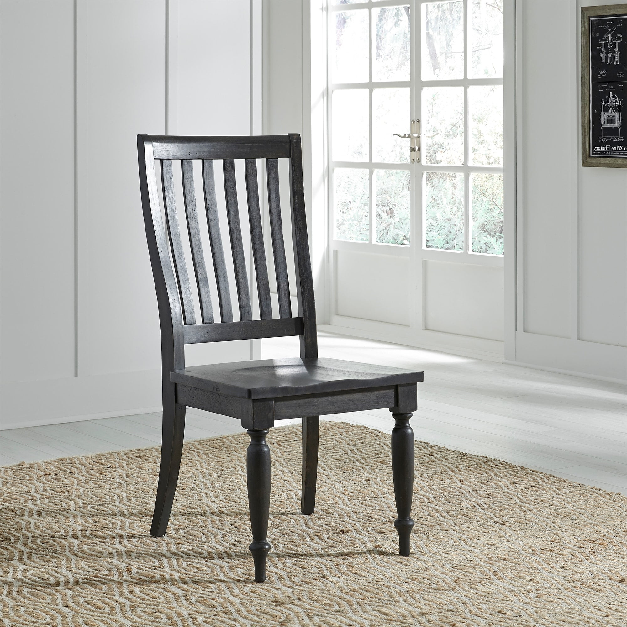 Black Rubberwood Slat Back Side Chair with Turned Legs