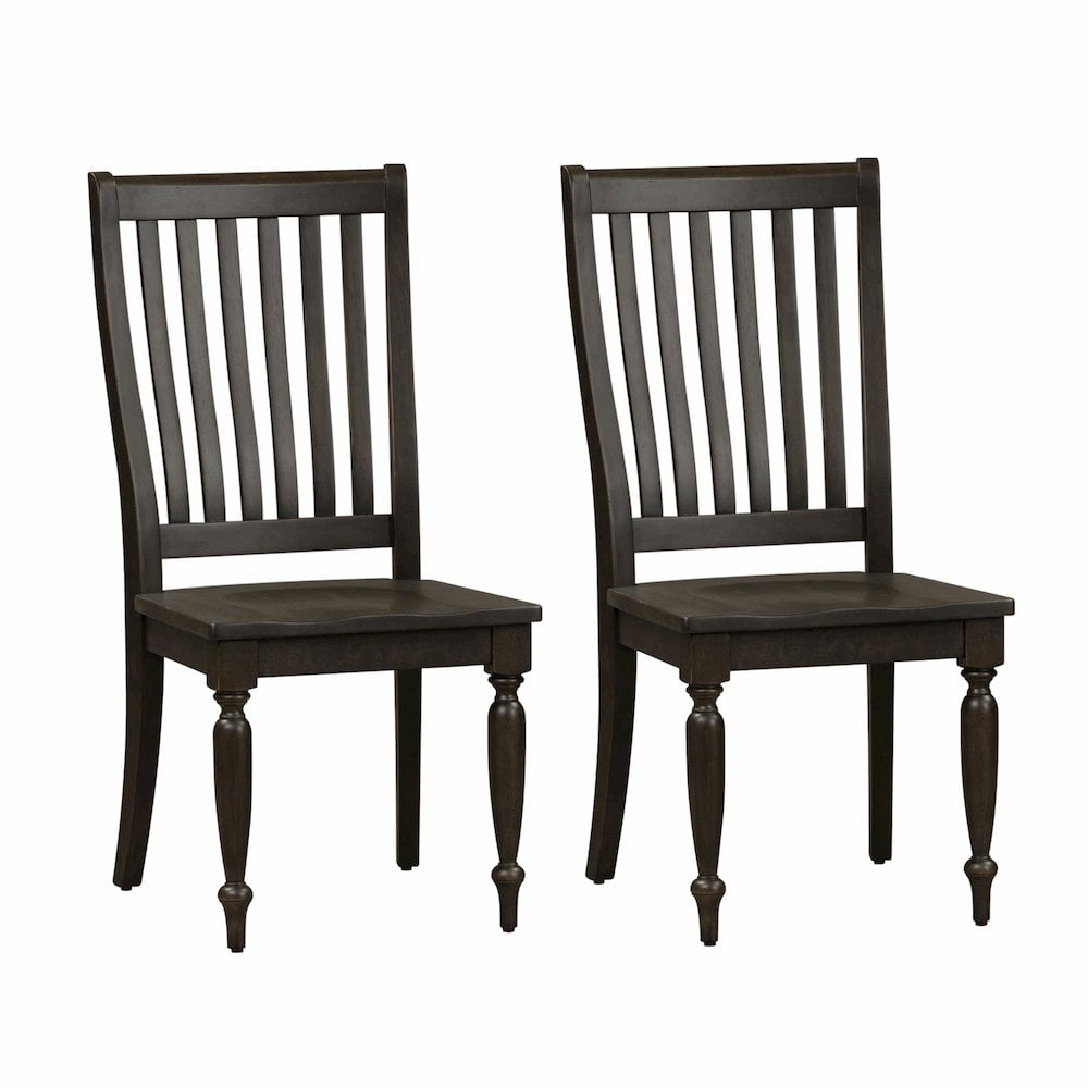 Black Rubberwood Slat Back Side Chair with Turned Legs