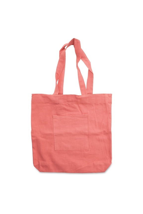 Washed Canvas Tote Bag - Pink, Front Pocket