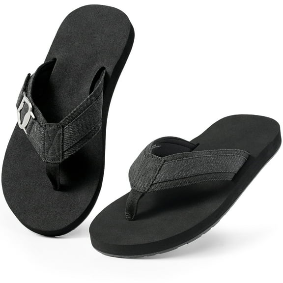 Harvest Land Comfortable Flip Flops for Men Arch Support Thong Sandals Non Slip Summer Beach Shoes Black Size 11 Males