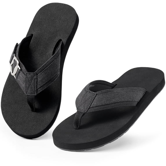 Harvest Land Comfortable Flip Flops for Men Arch Support Thong Sandals Non Slip Summer Beach Shoes Black Size 12 Males