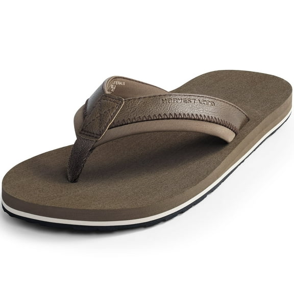 Harvest Land Comfortable Flip Flops for Men Arch Support Thong Sandals Non Slip Summer Beach Shoes Brown Size 7 Males