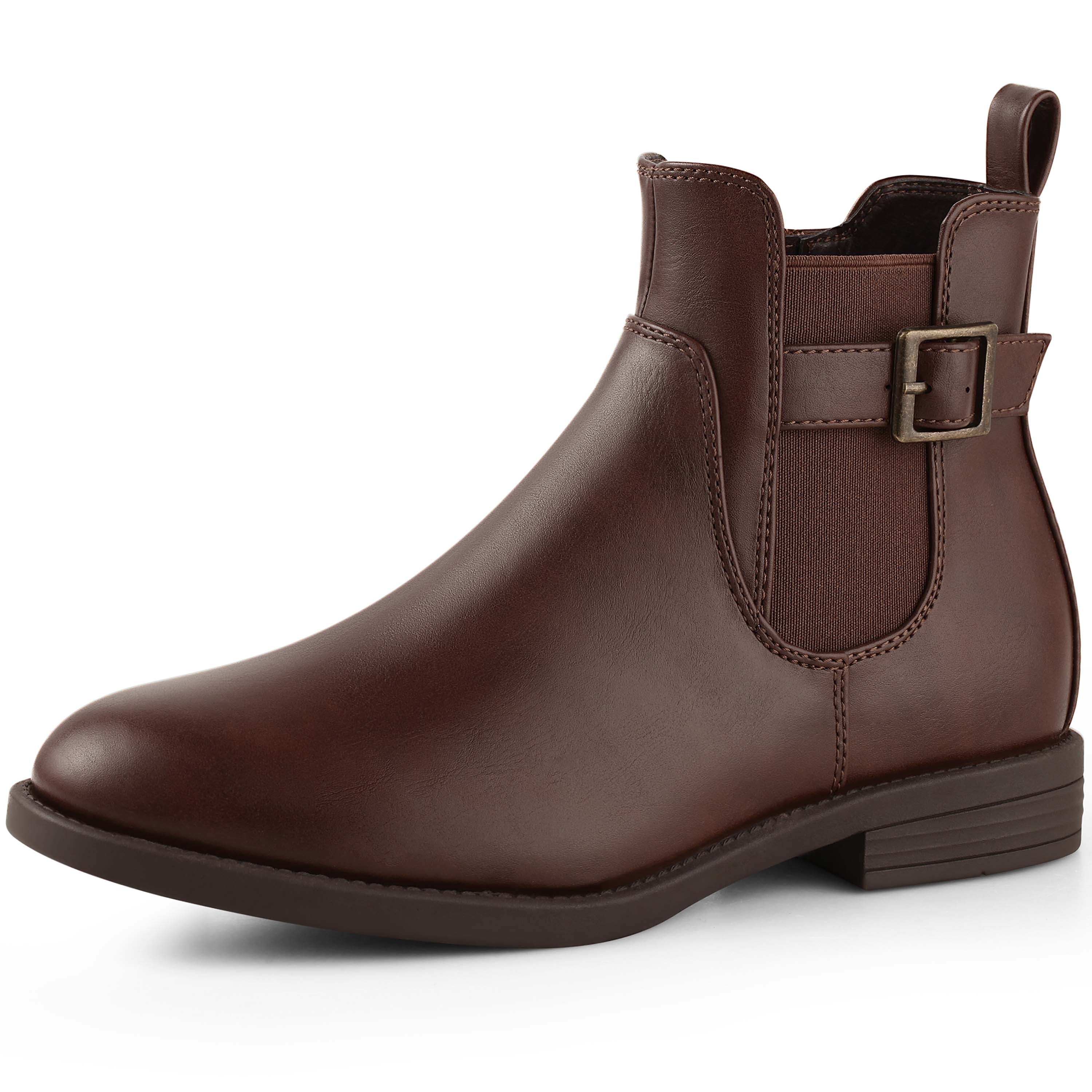 Harvest Land Women s Chelsea Ankle Boots with Adjustable Buckle Classic Brown Flat Booties Soft Insole Size 10 Walmart