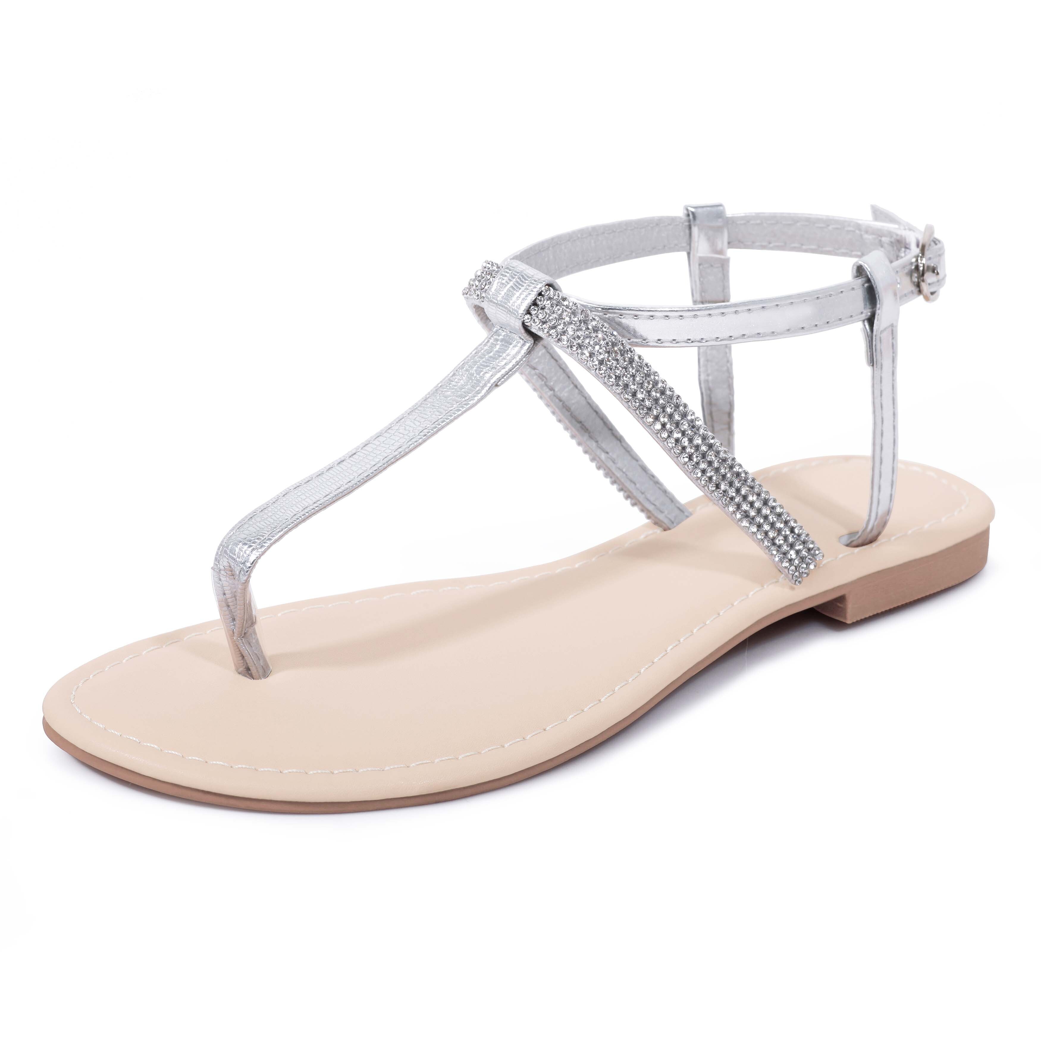 AXXD Silver Summer Sandals for Women 2024 Trendy Flat Beach Vacation ...