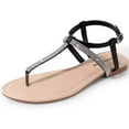 Harvest Land Women Flat Sandals TStrap Rhinestone Dressy Thong Sandals for Ladies Summer Beach