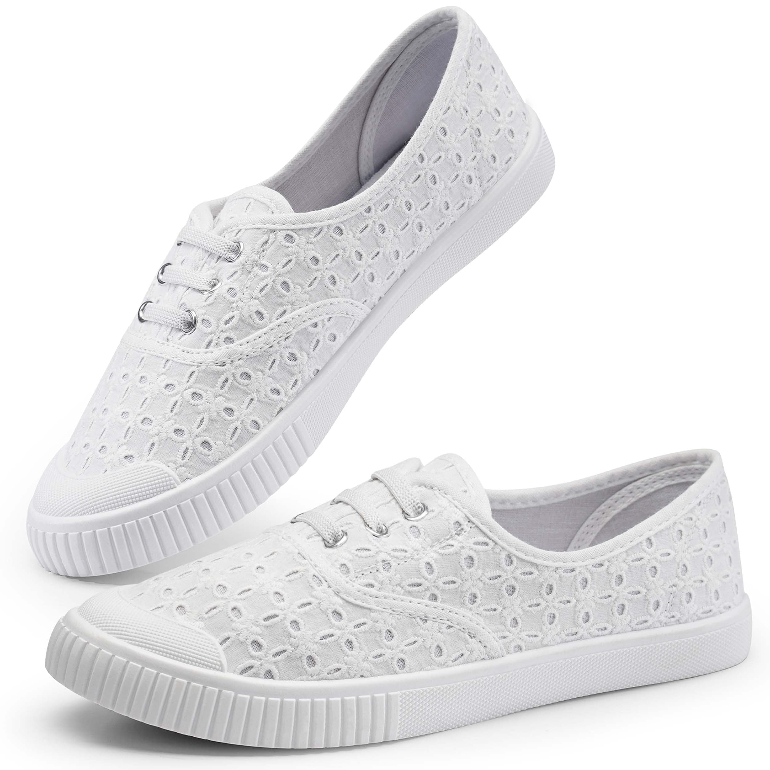 Harvest Land Women's Embossed Canvas Slip-On Sneakers with Elastic Lace ...