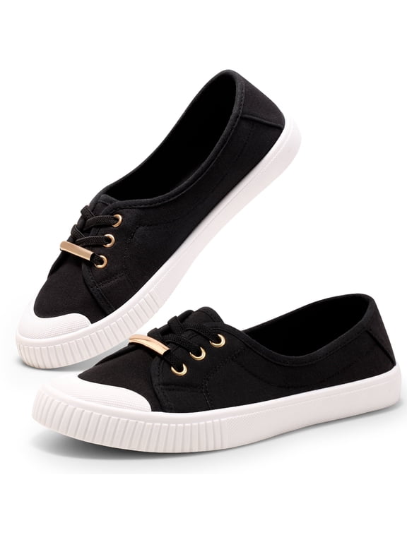Slip-On Canvas Shoes for Women-Fashion Low-Top Flat Loafers with CloudFoam Insole