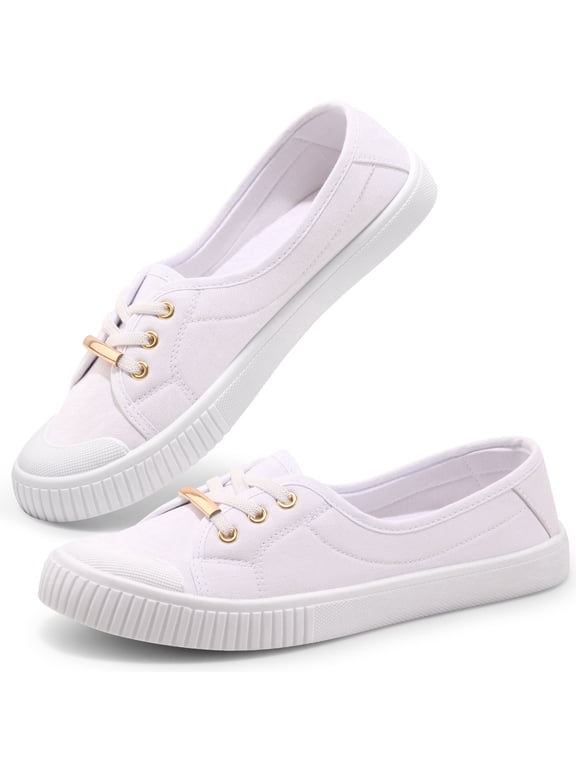 Slip-On Canvas Shoes for Women-Fashion Low-Top Flat Loafers with CloudFoam Insole