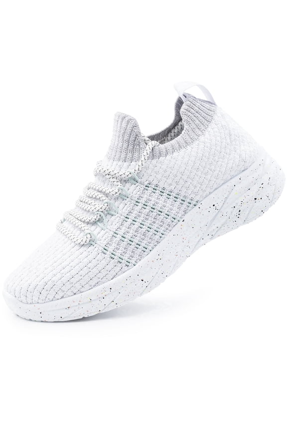 Womens Lightweight Walking Shoes Comfortable Wide Lace-up Tennis Sneakers White Size 8
