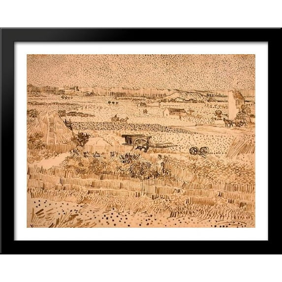 Harvest Landscape 38x28 Large Black Wood Framed Print Art by Vincent van Gogh