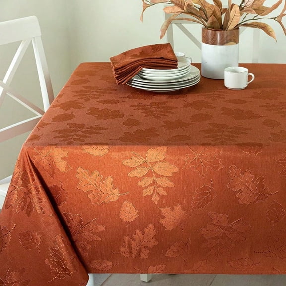 Harvest Legacy Damask Fabric Table Cloth Fall Harvest and Thanksgiving Tablecloth Rust/Burnt Orange 60 x 140 Rectangular