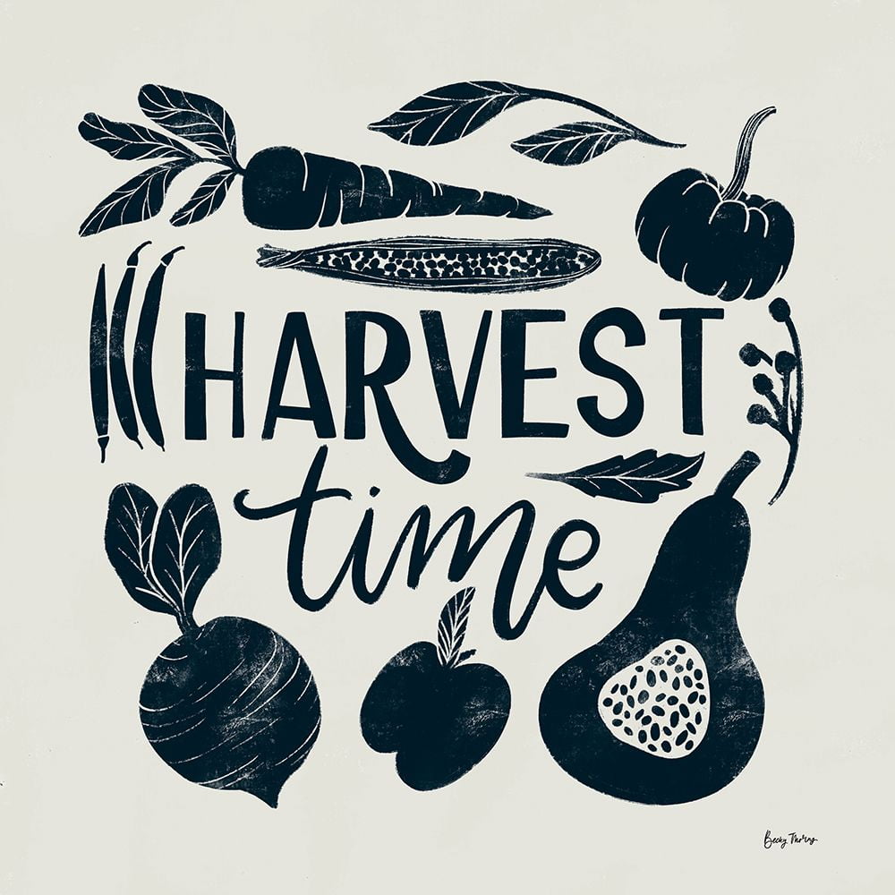 Harvest Lettering I Blue Poster Print - Becky Thorns (24 x 24