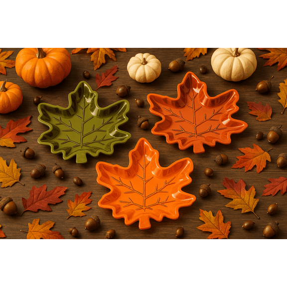 Harvest Maple Leaf Plastic Serving Dishes, 3-Pack Fall Colors Assortment