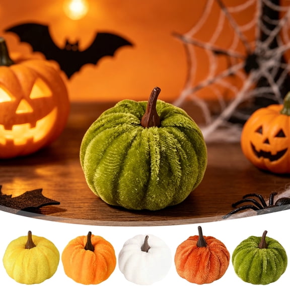 Harvest Mini Velvet Pumpkins, Plush Autumn Tabletop Accents, Rich Jewel Toned Fall Decor, Sophisticated Thanksgiving Centerpiece for Shelf, Console, Buffet, Home Holiday Staging, Harvest, Brown
