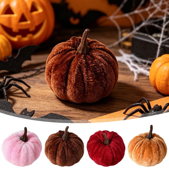 Harvest Mini Velvet Pumpkins, Plush Autumn Tabletop Accents, Rich Jewel Toned Fall Decor, Sophisticated Thanksgiving Centerpiece for Shelf, Console, Buffet, Home Holiday Staging, Harvest, Brown,Brown