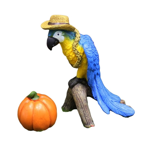 Harvest Miniature Parrot Pumpkin Statue Ornament Thanksgiving Garden Figurines